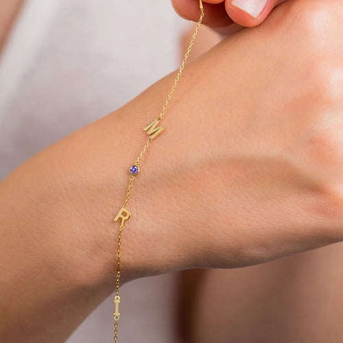 Custom Letter Birthstone Bracelet