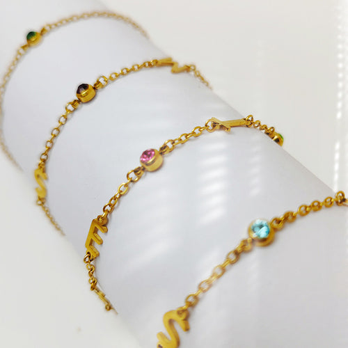 Custom Letter Birthstone Bracelet