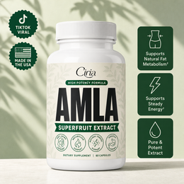 Ciria Amla bottle with TikTok Viral and Made in the USA badges and benefit tiles